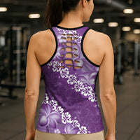 Vintage Purple Polynesia Hollow Tank Top Plumeria With Hibiscus Tropical Vibes LT14 - Polynesian Pride