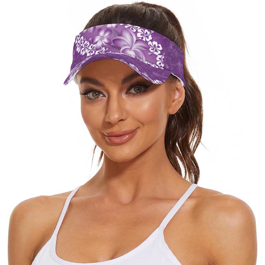 Vintage Purple Polynesia Sun Visor Cap Plumeria With Hibiscus Tropical Vibes