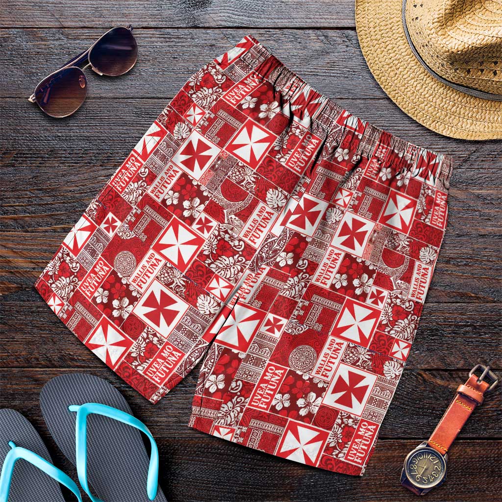 Wallis Et Futuna Kilisimasi Fiefia Shorts for Men Pacific Patchwork Xmas Vibes LT9 Red - Polynesian Pride