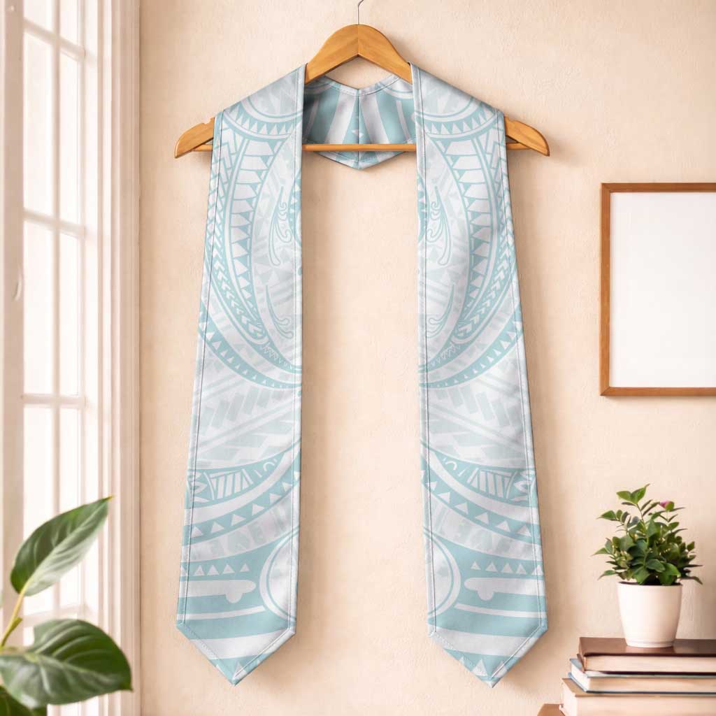 White Sunday Lotu Tamaiti Graduation Stole Polynesian Wave Pastel Cyan - Polynesian Pride