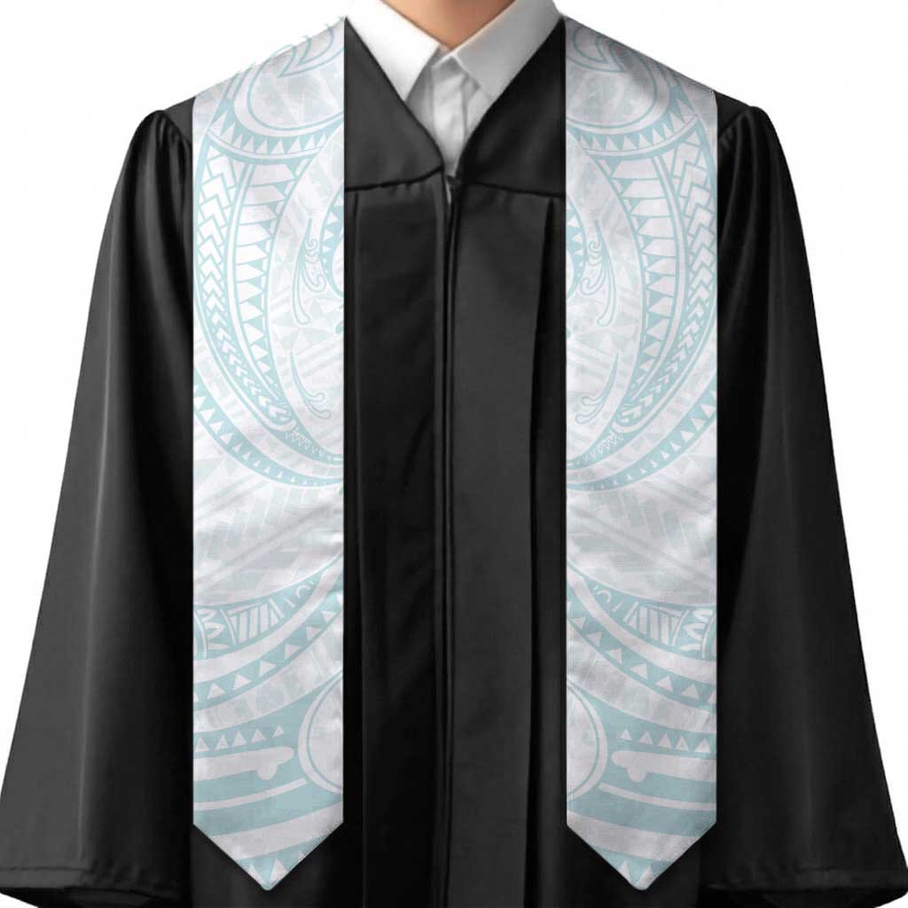 White Sunday Lotu Tamaiti Graduation Stole Polynesian Wave Pastel Cyan - Polynesian Pride