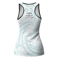 White Sunday Lotu Tamaiti Hollow Tank Top Polynesian Wave Pastel Cyan LT9 - Polynesian Pride