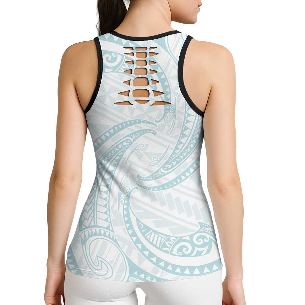 White Sunday Lotu Tamaiti Hollow Tank Top Polynesian Wave Pastel Cyan LT9 - Polynesian Pride