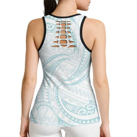White Sunday Lotu Tamaiti Hollow Tank Top Polynesian Wave Pastel Cyan LT9 - Polynesian Pride