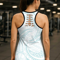 White Sunday Lotu Tamaiti Hollow Tank Top Polynesian Wave Pastel Cyan LT9 - Polynesian Pride