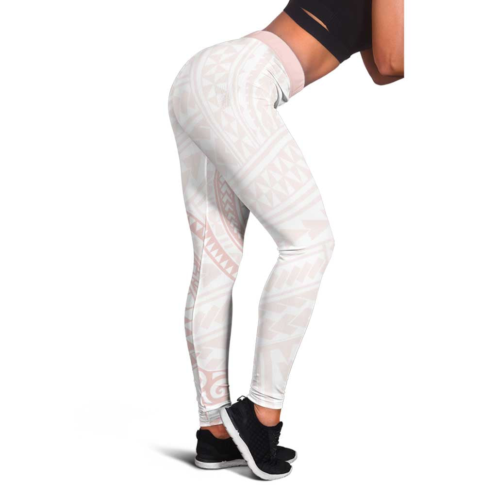 White Sunday Lotu Tamaiti Leggings Polynesian Wave Pastel Blush - Polynesian Pride