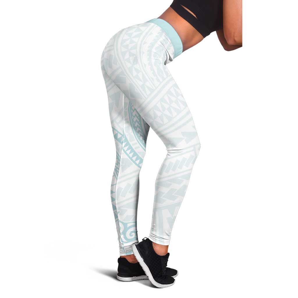 White Sunday Lotu Tamaiti Leggings Polynesian Wave Pastel Cyan - Polynesian Pride