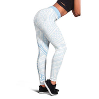 White Sunday Lotu Tamaiti Leggings Polynesian Wave Pastel Sky Blue - Polynesian Pride