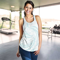 White Sunday Lotu Tamaiti Women Racerback Tank Polynesian Wave Pastel Cyan - Polynesian Pride