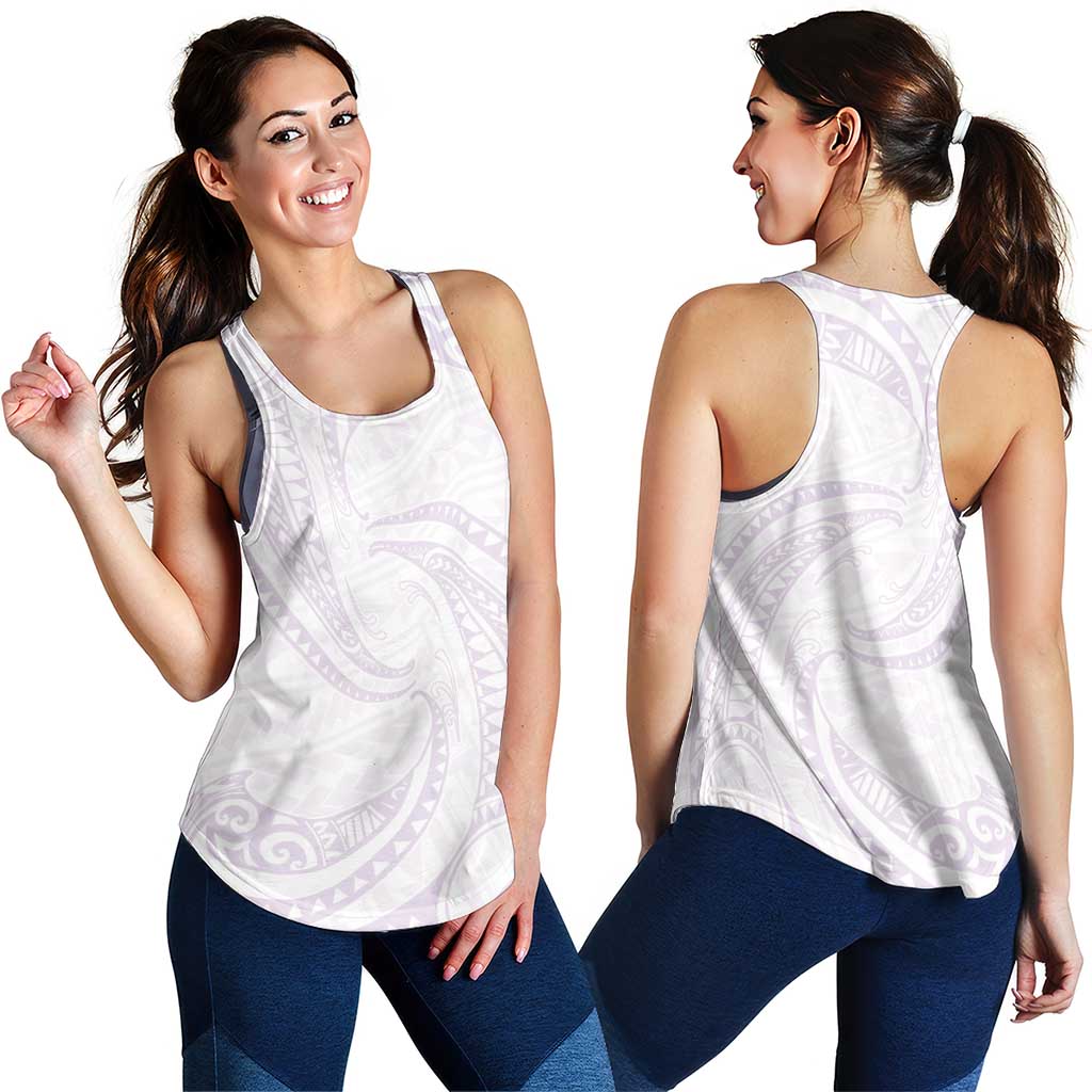White Sunday Lotu Tamaiti Women Racerback Tank Polynesian Wave Pastel Mauve - Polynesian Pride
