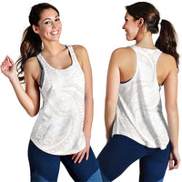 White Sunday Lotu Tamaiti Women Racerback Tank Polynesian Wave Pastel Nude - Polynesian Pride