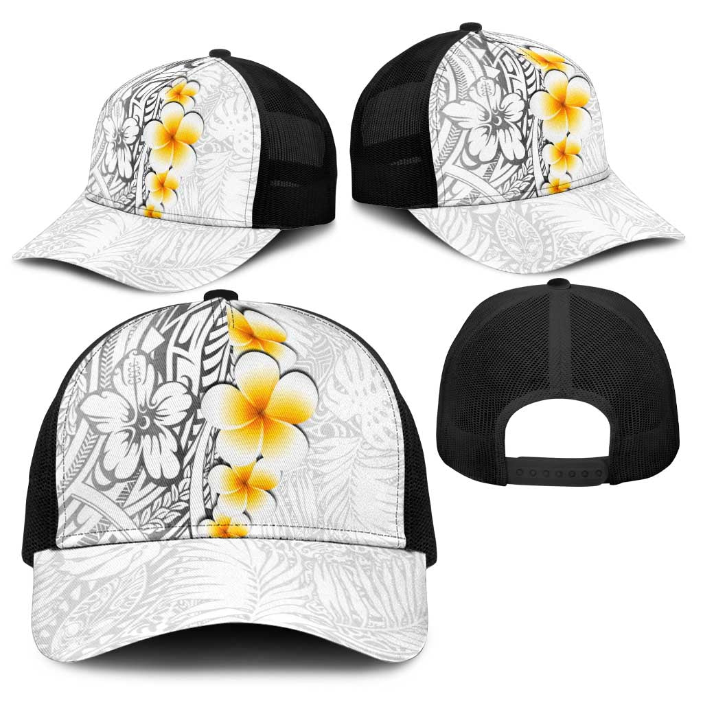 White Tropical Plumeria With Galaxy Polynesian Art Baseball Net Cap - Polynesian Pride