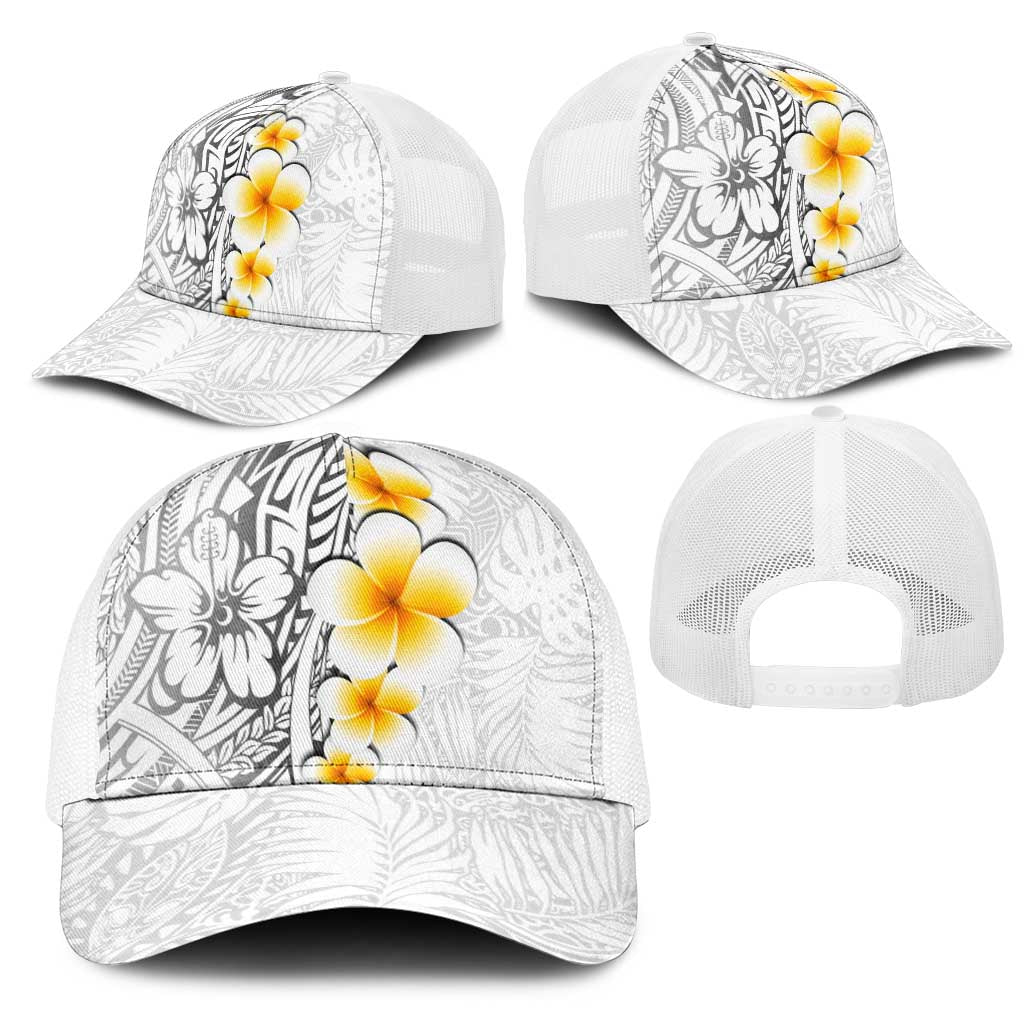 White Tropical Plumeria With Galaxy Polynesian Art Mesh Trucker Cap - Polynesian Pride