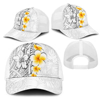 White Tropical Plumeria With Galaxy Polynesian Art Mesh Trucker Cap - Polynesian Pride