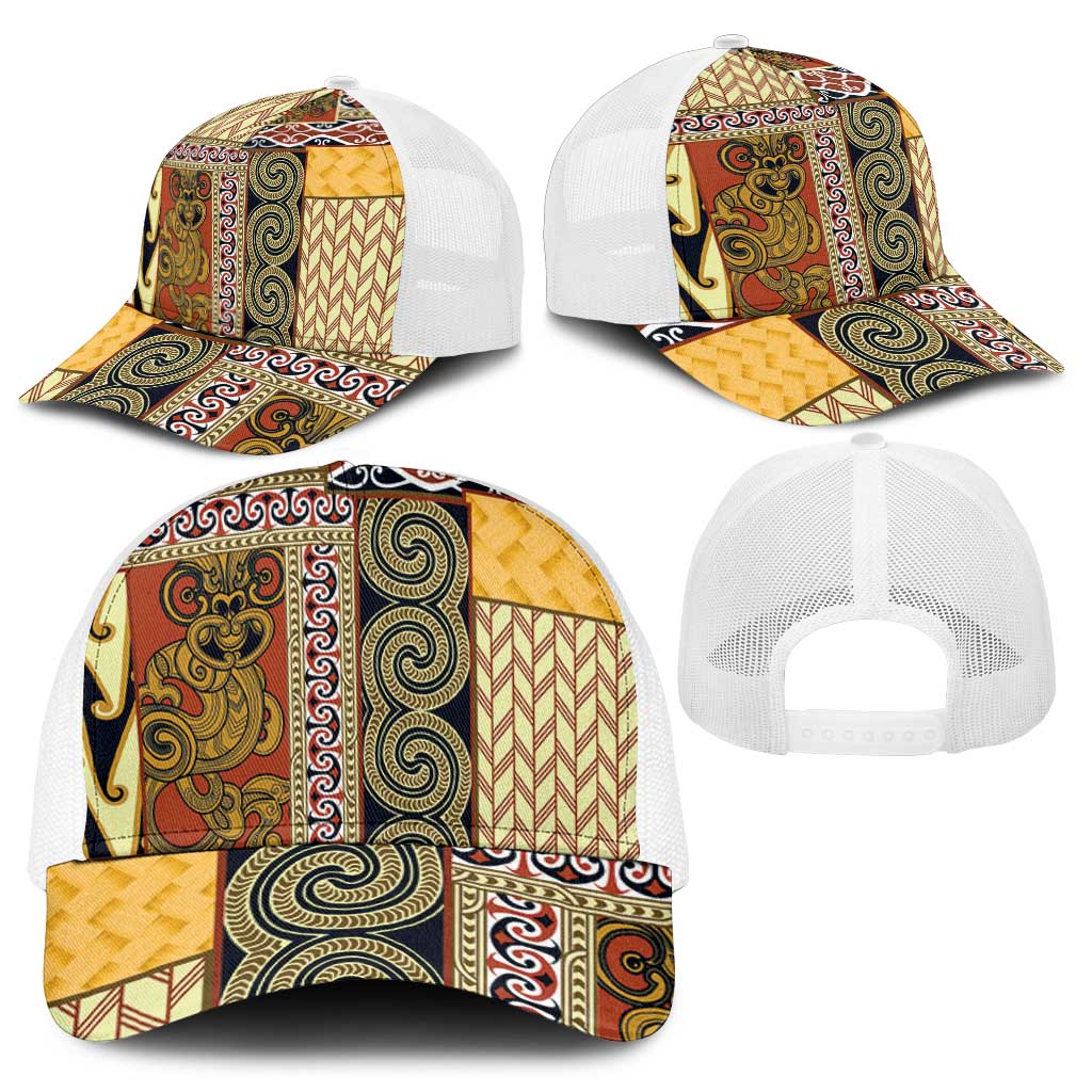 Yellow Aotearoa Kowhaiwhai Pattern Mesh Trucker Cap NZ Maori Quilt Style - Polynesian Pride