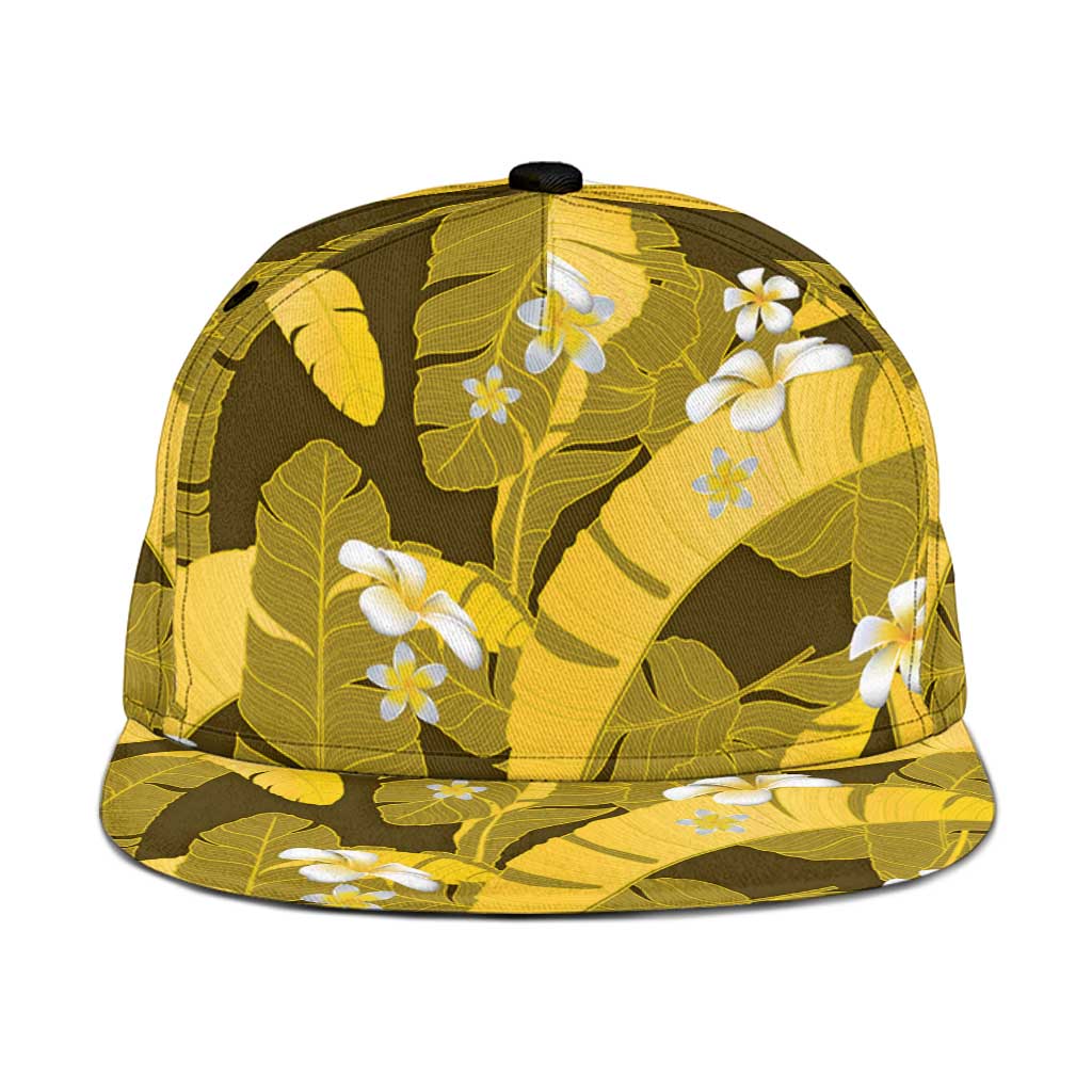Yellow Banana Leaf Hawaii Snapback Cap Lau Maia Plumeria Tropical Summer Vibes LT14 One Size Yellow - Polynesian Pride
