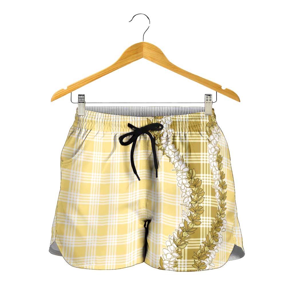 Yellow Hawaii Palaka Shorts for Women Hawaiian Honohono Lei