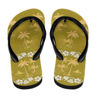 Yellow Hawaii Palm Tree Hibiscus Flip Flops Fantasy Summer Vibe LT01 - Polynesian Pride