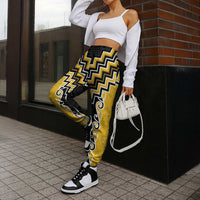 Yellow Niho Taniwha Mix Poutama Jogger Pants Unique Taniko Aotearoa - Polynesian Pride