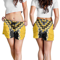 Yellow Niho Taniwha Mix Poutama Shorts for Women Unique Taniko Aotearoa - Polynesian Pride