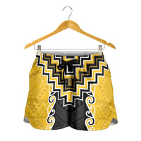 Yellow Niho Taniwha Mix Poutama Shorts for Women Unique Taniko Aotearoa - Polynesian Pride