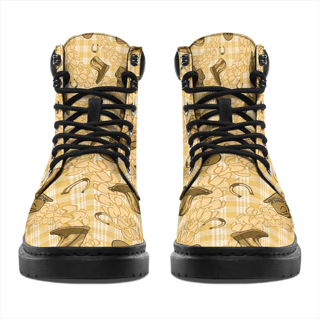Yellow Palaka Hawaii Cowboy All Season Boots Puakenikeni Lei Paniolo Papale Seamless Vibes LT14 - Polynesian Pride