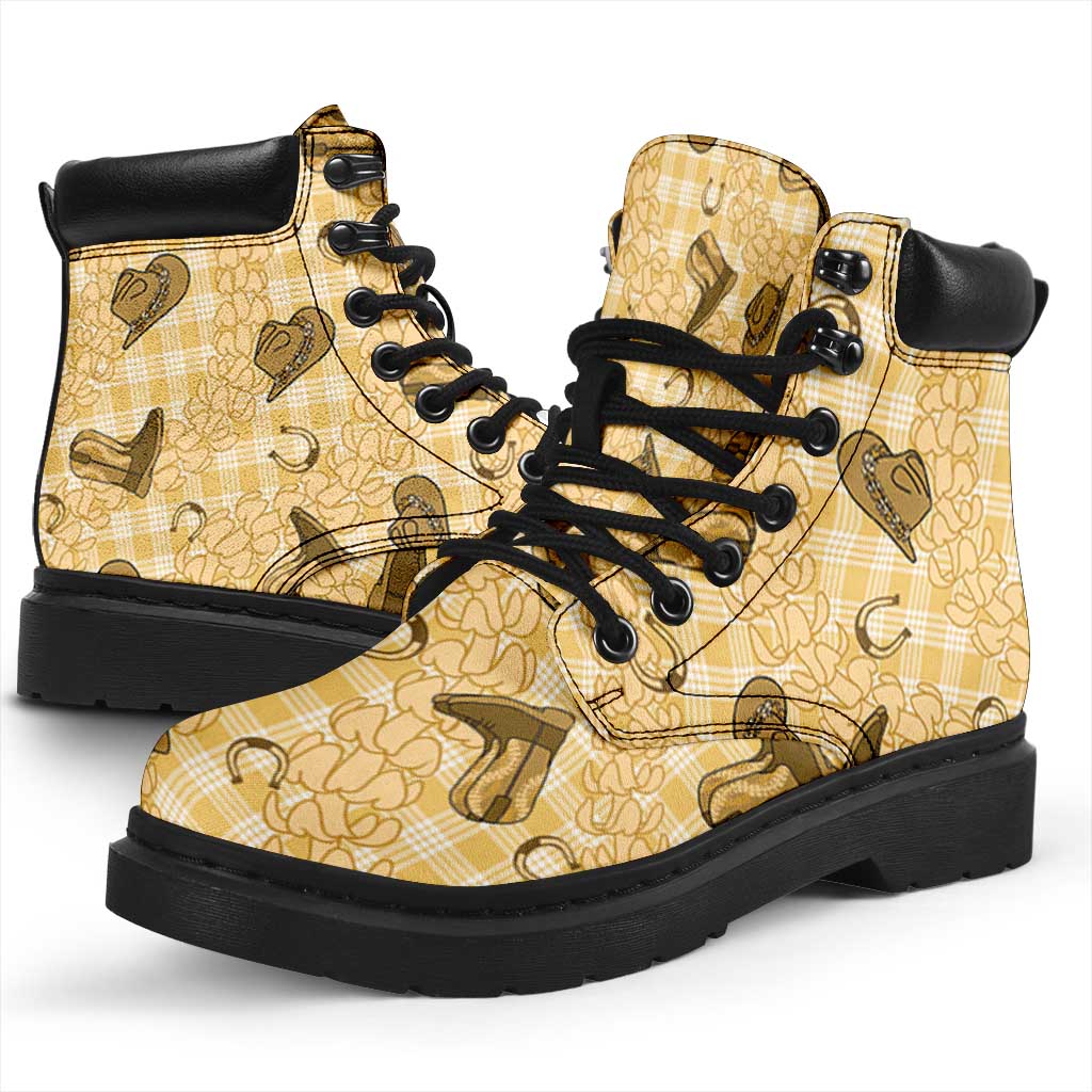 Yellow Palaka Hawaii Cowboy All Season Boots Puakenikeni Lei Paniolo Papale Seamless Vibes LT14 - Polynesian Pride