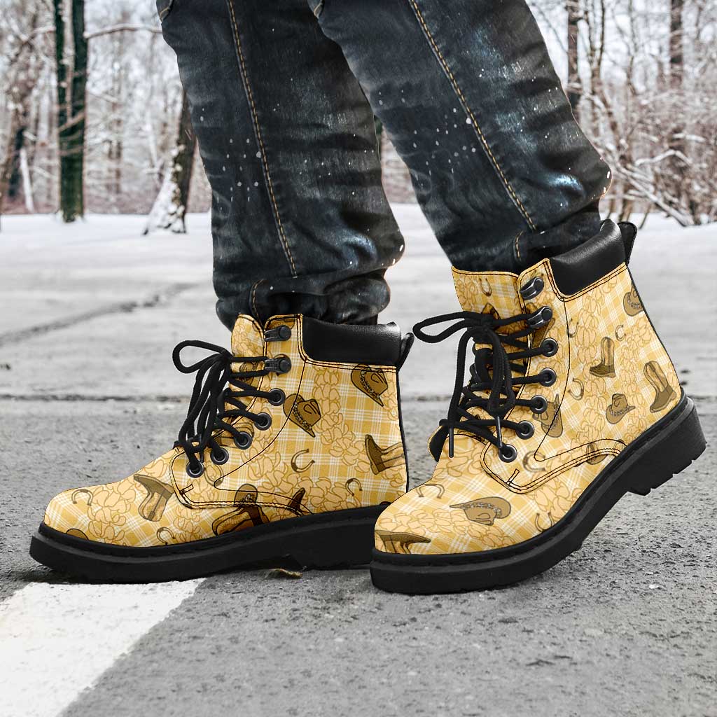 Yellow Palaka Hawaii Cowboy All Season Boots Puakenikeni Lei Paniolo Papale Seamless Vibes LT14 - Polynesian Pride