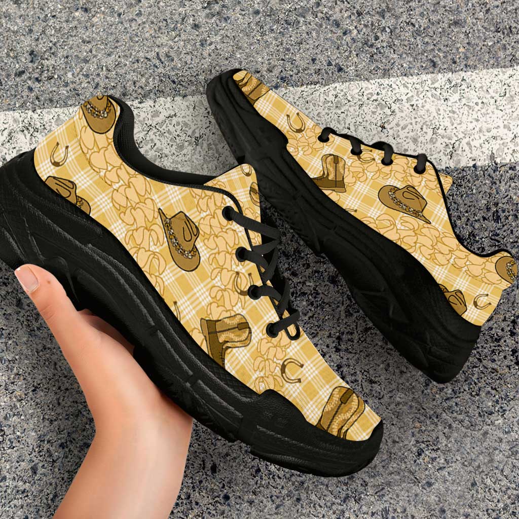 Yellow Palaka Hawaii Cowboy Chunky Sneakers Puakenikeni Lei Paniolo Papale Seamless Vibes LT14 - Polynesian Pride