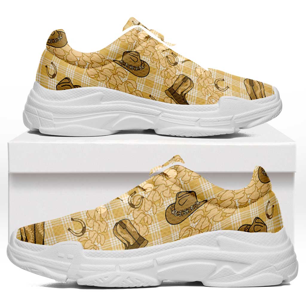 Yellow Palaka Hawaii Cowboy Chunky Sneakers Puakenikeni Lei Paniolo Papale Seamless Vibes LT14 Yellow - Polynesian Pride