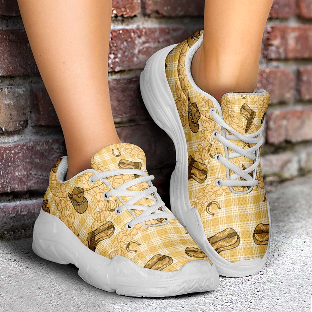 Yellow Palaka Hawaii Cowboy Chunky Sneakers Puakenikeni Lei Paniolo Papale Seamless Vibes LT14 - Polynesian Pride