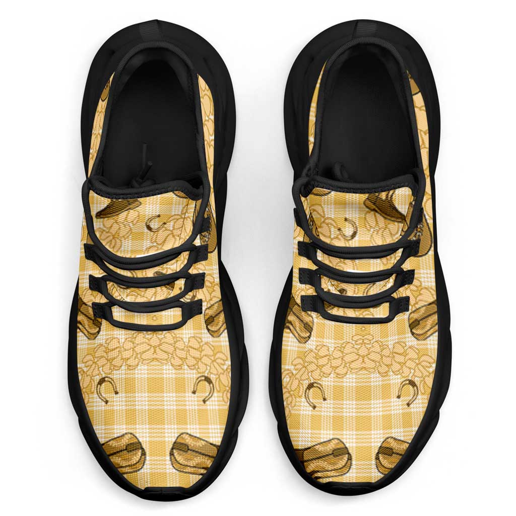 Yellow Palaka Hawaii Cowboy Clunky Sneakers Puakenikeni Lei Paniolo Papale Seamless Vibes LT14 - Polynesian Pride