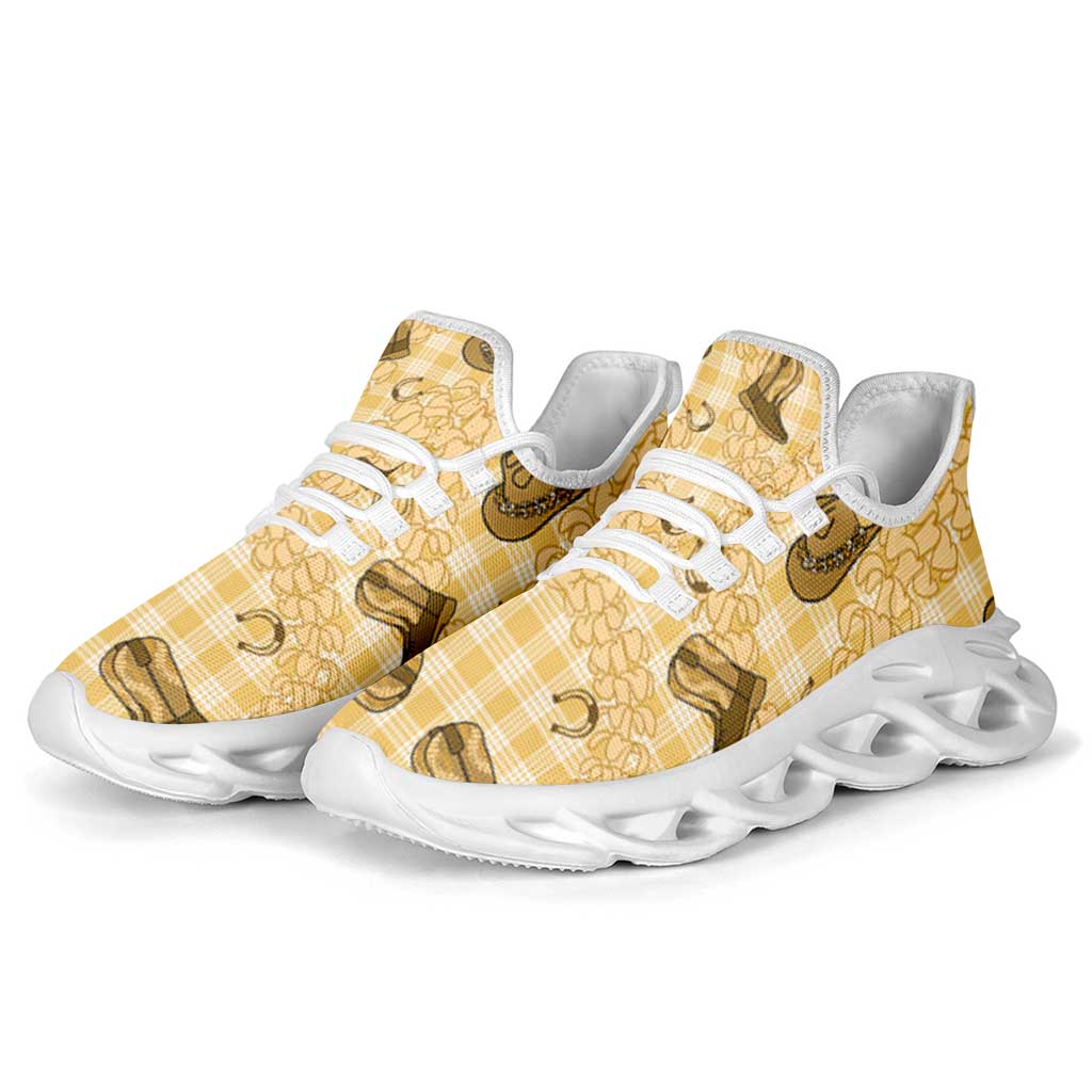 Yellow Palaka Hawaii Cowboy Clunky Sneakers Puakenikeni Lei Paniolo Papale Seamless Vibes LT14 - Polynesian Pride