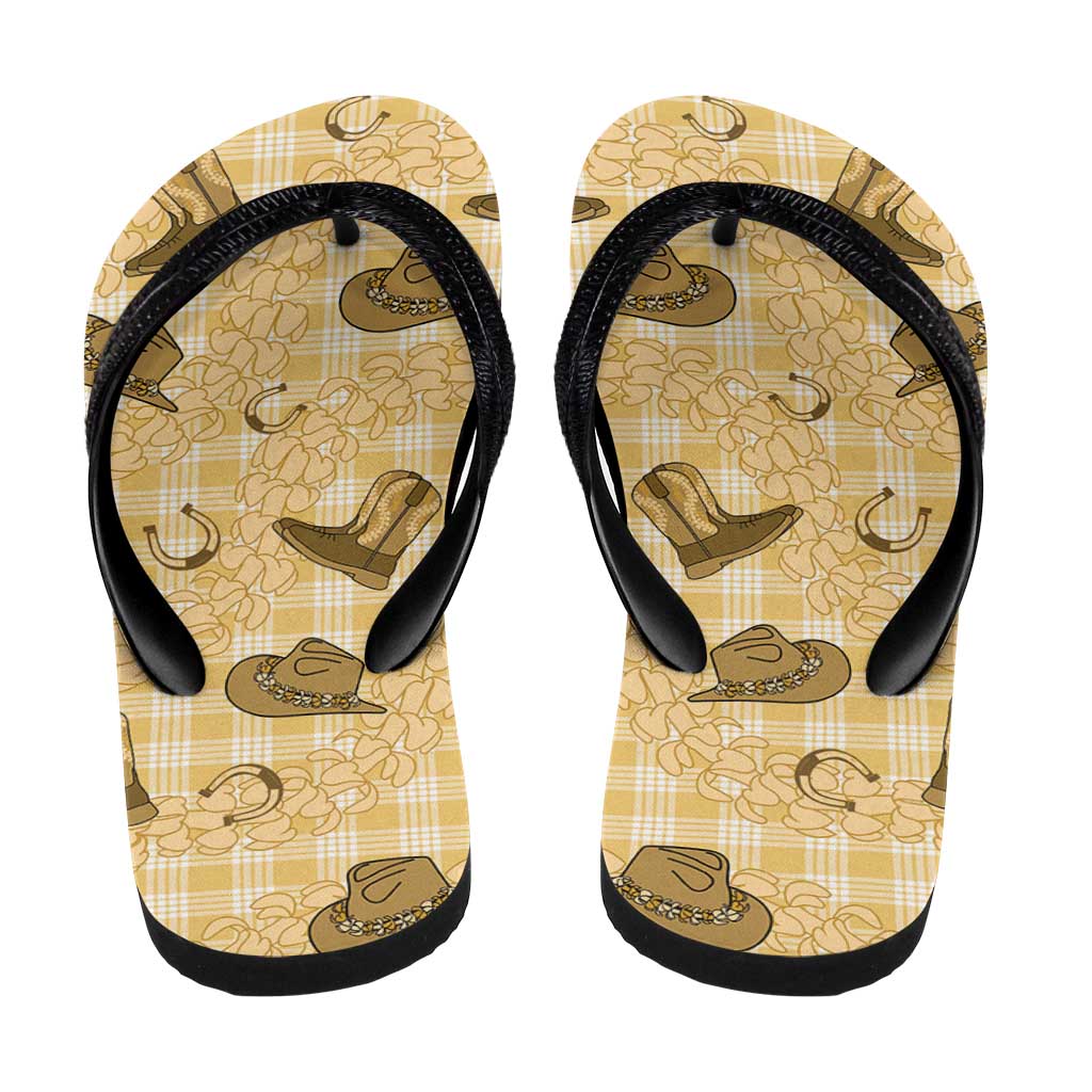 Yellow Palaka Hawaii Cowboy Flip Flops Puakenikeni Lei Paniolo Papale Seamless Vibes LT14 - Polynesian Pride
