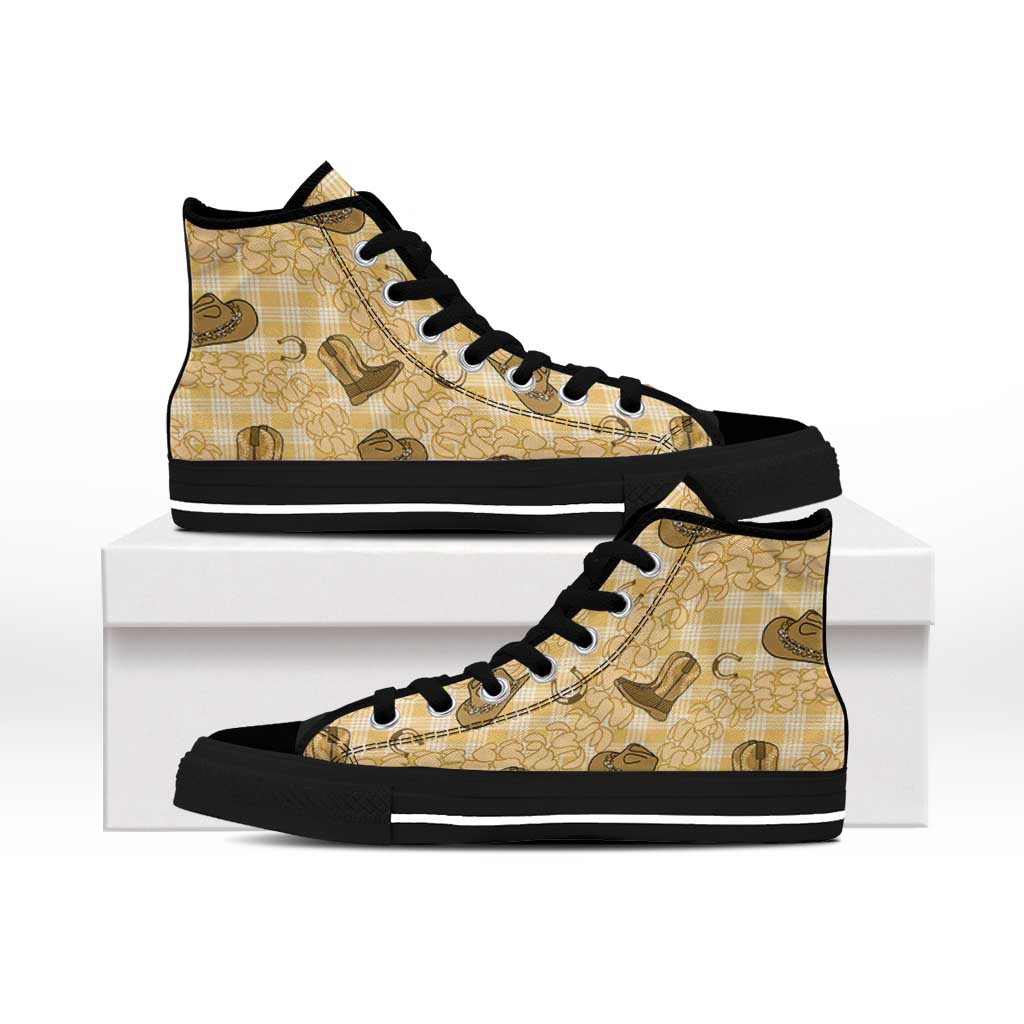 Yellow Palaka Hawaii Cowboy High Top Shoes Puakenikeni Lei Paniolo Papale Seamless Vibes LT14 - Polynesian Pride
