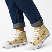 Yellow Palaka Hawaii Cowboy High Top Shoes Puakenikeni Lei Paniolo Papale Seamless Vibes LT14 - Polynesian Pride
