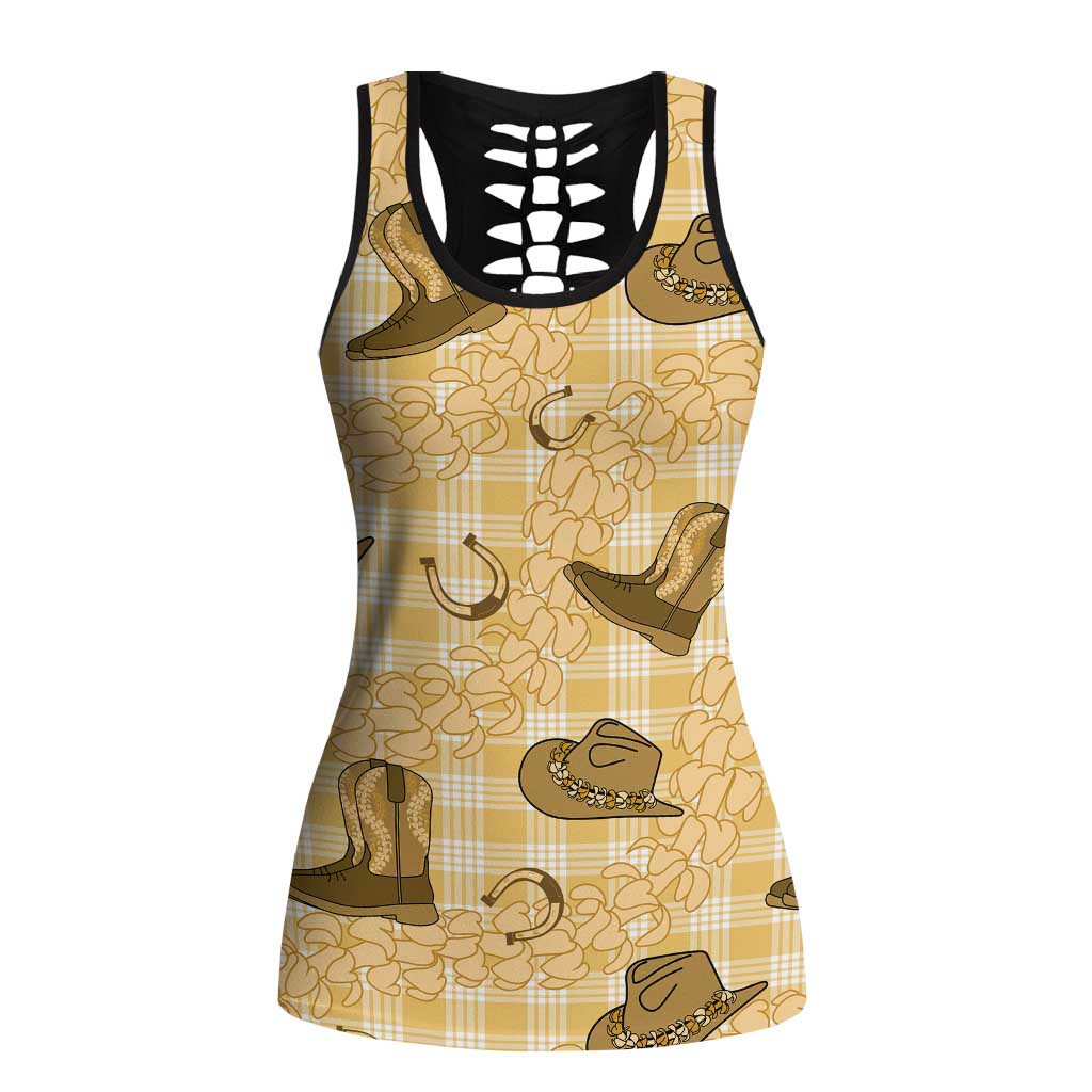 Yellow Palaka Hawaii Cowboy Hollow Tank Top Puakenikeni Lei Paniolo Papale Seamless Vibes LT14 Female Yellow - Polynesian Pride