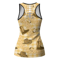 Yellow Palaka Hawaii Cowboy Hollow Tank Top Puakenikeni Lei Paniolo Papale Seamless Vibes LT14 - Polynesian Pride