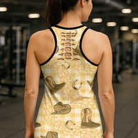 Yellow Palaka Hawaii Cowboy Hollow Tank Top Puakenikeni Lei Paniolo Papale Seamless Vibes LT14 - Polynesian Pride