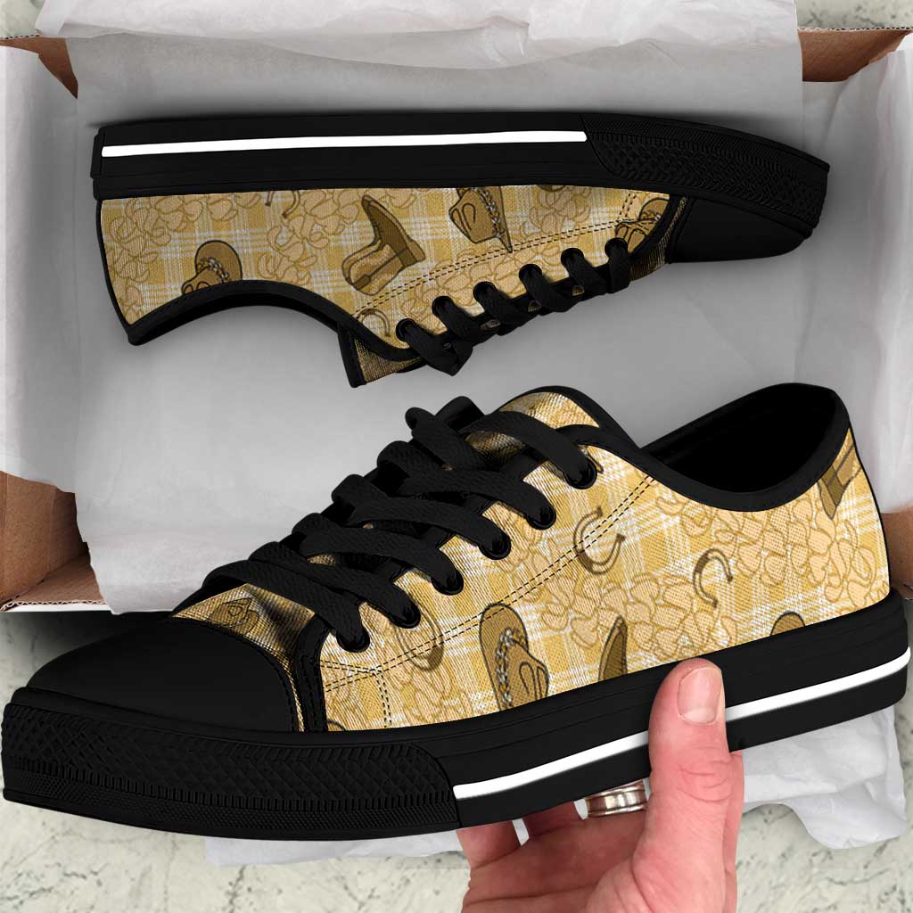 Yellow Palaka Hawaii Cowboy Low Top Shoes Puakenikeni Lei Paniolo Papale Seamless Vibes LT14 Yellow - Polynesian Pride