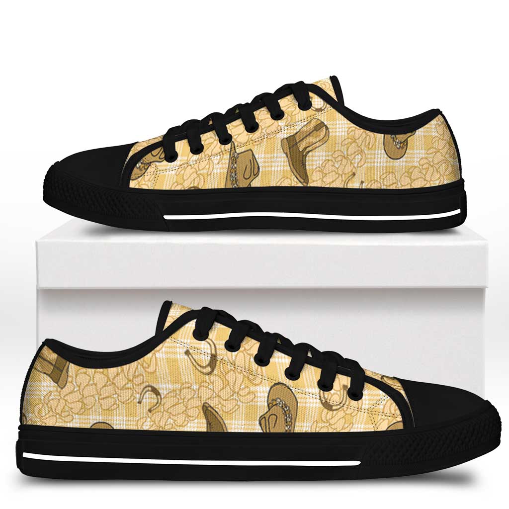 Yellow Palaka Hawaii Cowboy Low Top Shoes Puakenikeni Lei Paniolo Papale Seamless Vibes LT14 - Polynesian Pride