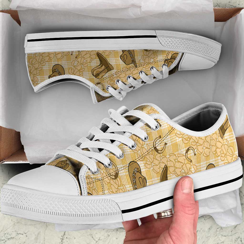 Yellow Palaka Hawaii Cowboy Low Top Shoes Puakenikeni Lei Paniolo Papale Seamless Vibes LT14 Yellow - Polynesian Pride