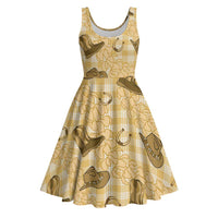 Yellow Palaka Hawaii Cowboy Midi Dress Puakenikeni Lei Paniolo Papale Seamless Vibes LT14 Yellow - Polynesian Pride