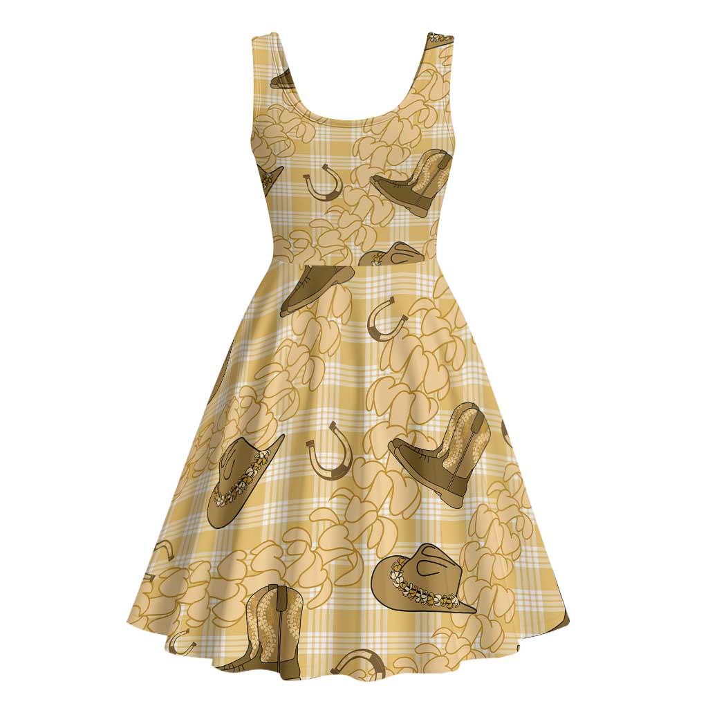 Yellow Palaka Hawaii Cowboy Midi Dress Puakenikeni Lei Paniolo Papale Seamless Vibes LT14 - Polynesian Pride