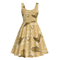 Yellow Palaka Hawaii Cowboy Midi Dress Puakenikeni Lei Paniolo Papale Seamless Vibes LT14 - Polynesian Pride