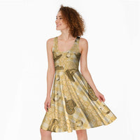 Yellow Palaka Hawaii Cowboy Midi Dress Puakenikeni Lei Paniolo Papale Seamless Vibes LT14 - Polynesian Pride