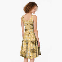 Yellow Palaka Hawaii Cowboy Midi Dress Puakenikeni Lei Paniolo Papale Seamless Vibes LT14 - Polynesian Pride