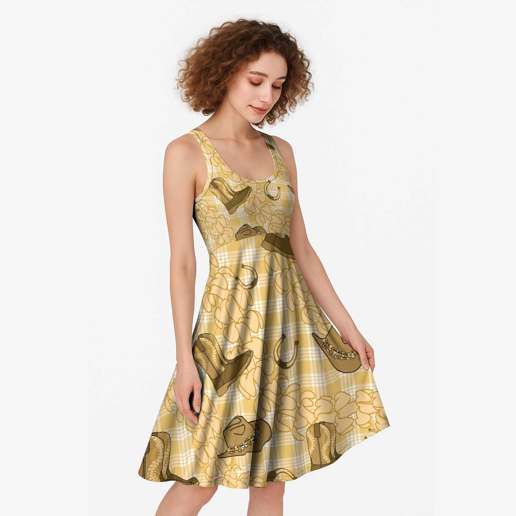 Yellow Palaka Hawaii Cowboy Midi Dress Puakenikeni Lei Paniolo Papale Seamless Vibes LT14 - Polynesian Pride