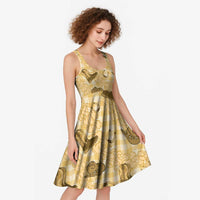Yellow Palaka Hawaii Cowboy Midi Dress Puakenikeni Lei Paniolo Papale Seamless Vibes LT14 - Polynesian Pride