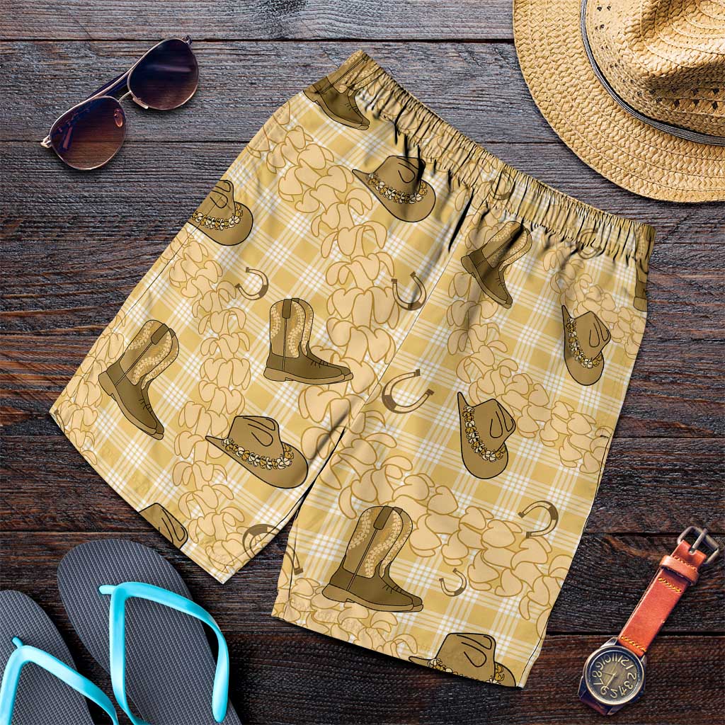 Yellow Palaka Hawaii Cowboy Shorts for Men Puakenikeni Lei Paniolo Papale Seamless Vibes LT14 Yellow - Polynesian Pride